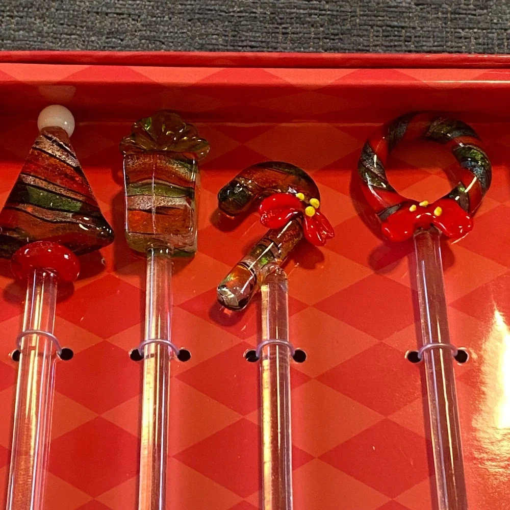 Cypress Home Glass Swizzle Sticks Set of 4 Christmas New Holiday Drink